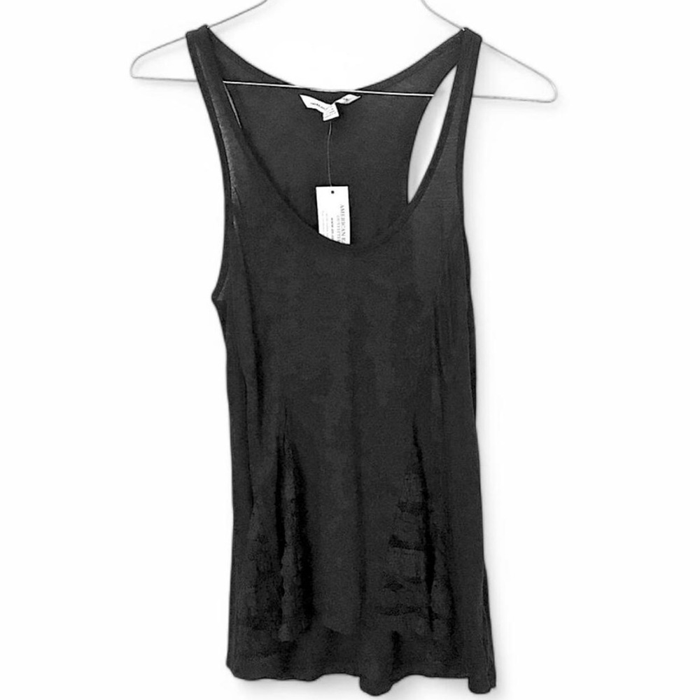 American Eagle Black Tank Top w/ Lace Hem Detail